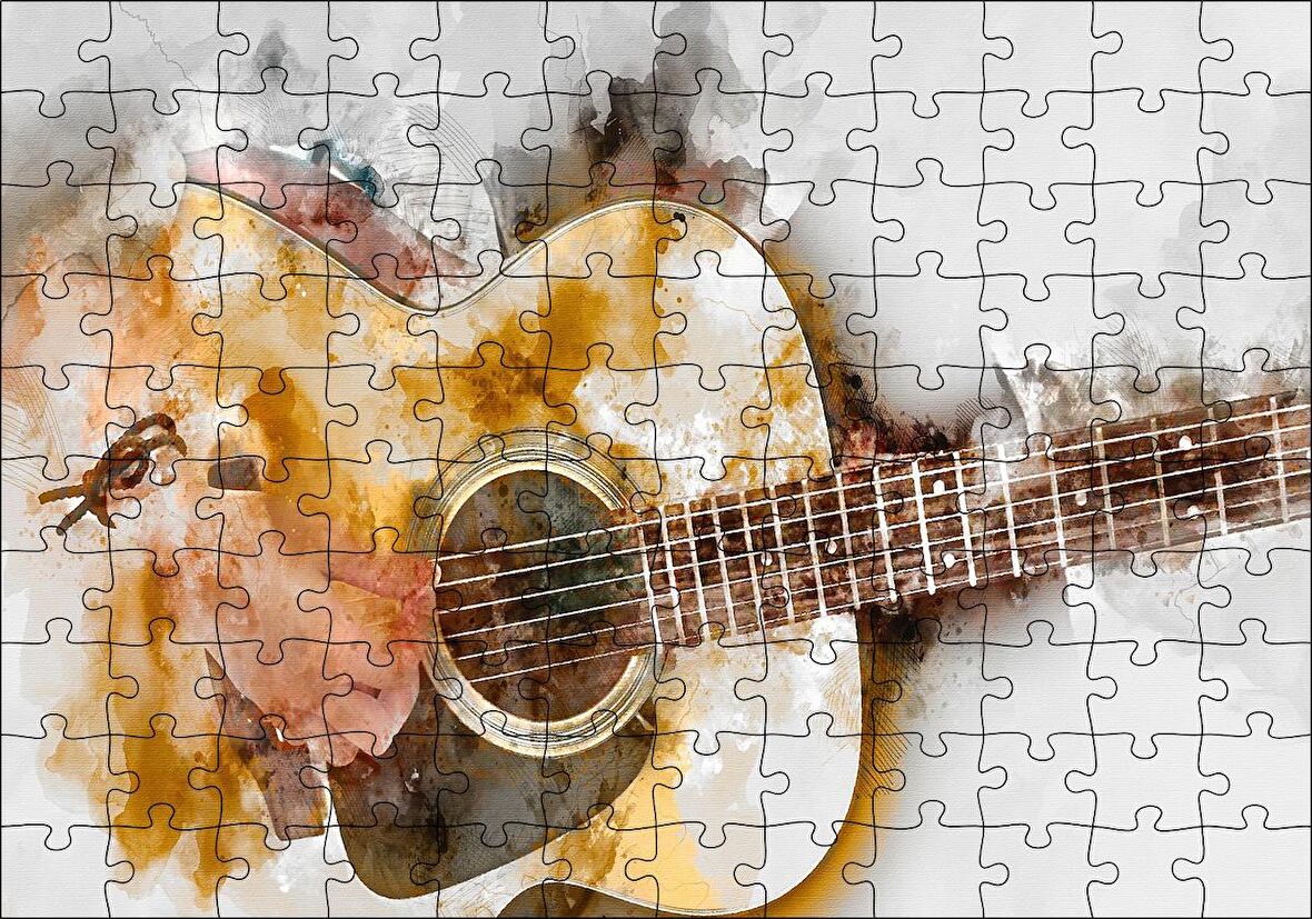 Cakapuzzle  Akustik Gitar Sulu Boya Efektli Puzzle Yapboz MDF Ahşap