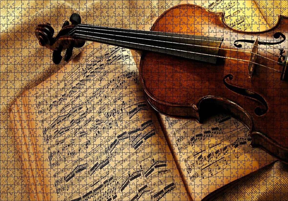 Cakapuzzle  Keman ve Notalar Puzzle Yapboz MDF Ahşap