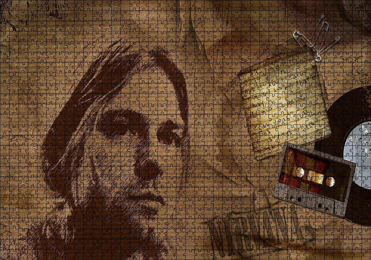 Cakapuzzle  Kurt Cobain ve Şarkı Sözleri Puzzle Yapboz MDF Ahşap