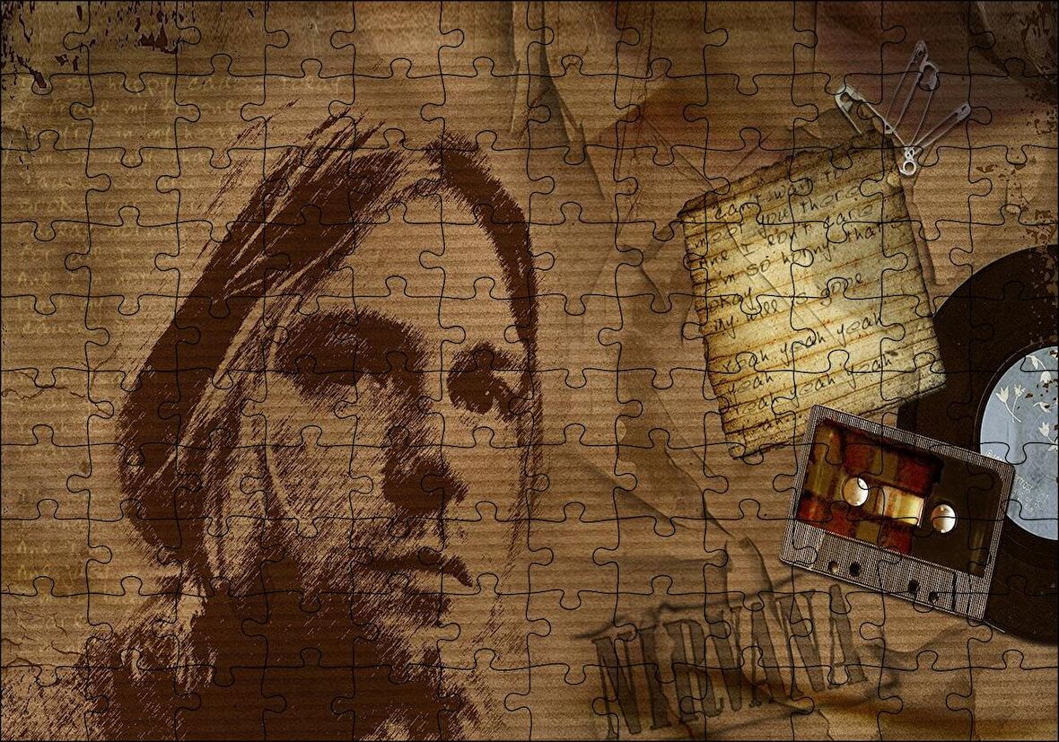 Cakapuzzle  Kurt Cobain ve Şarkı Sözleri Puzzle Yapboz MDF Ahşap