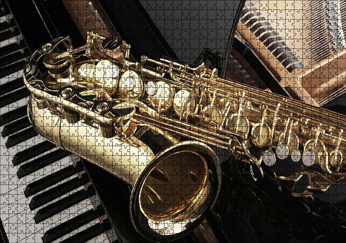 Cakapuzzle  Piyano ve Saksafon Yakın Plan Puzzle Yapboz MDF Ahşap