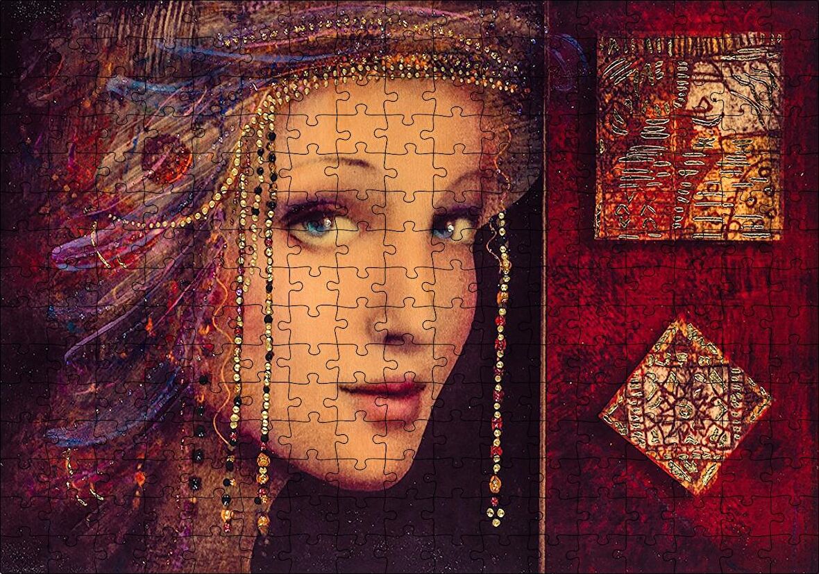 Cakapuzzle Boncuk Örmeli Kadın Figürü Görseli Puzzle Yapboz MDF Ahşap
