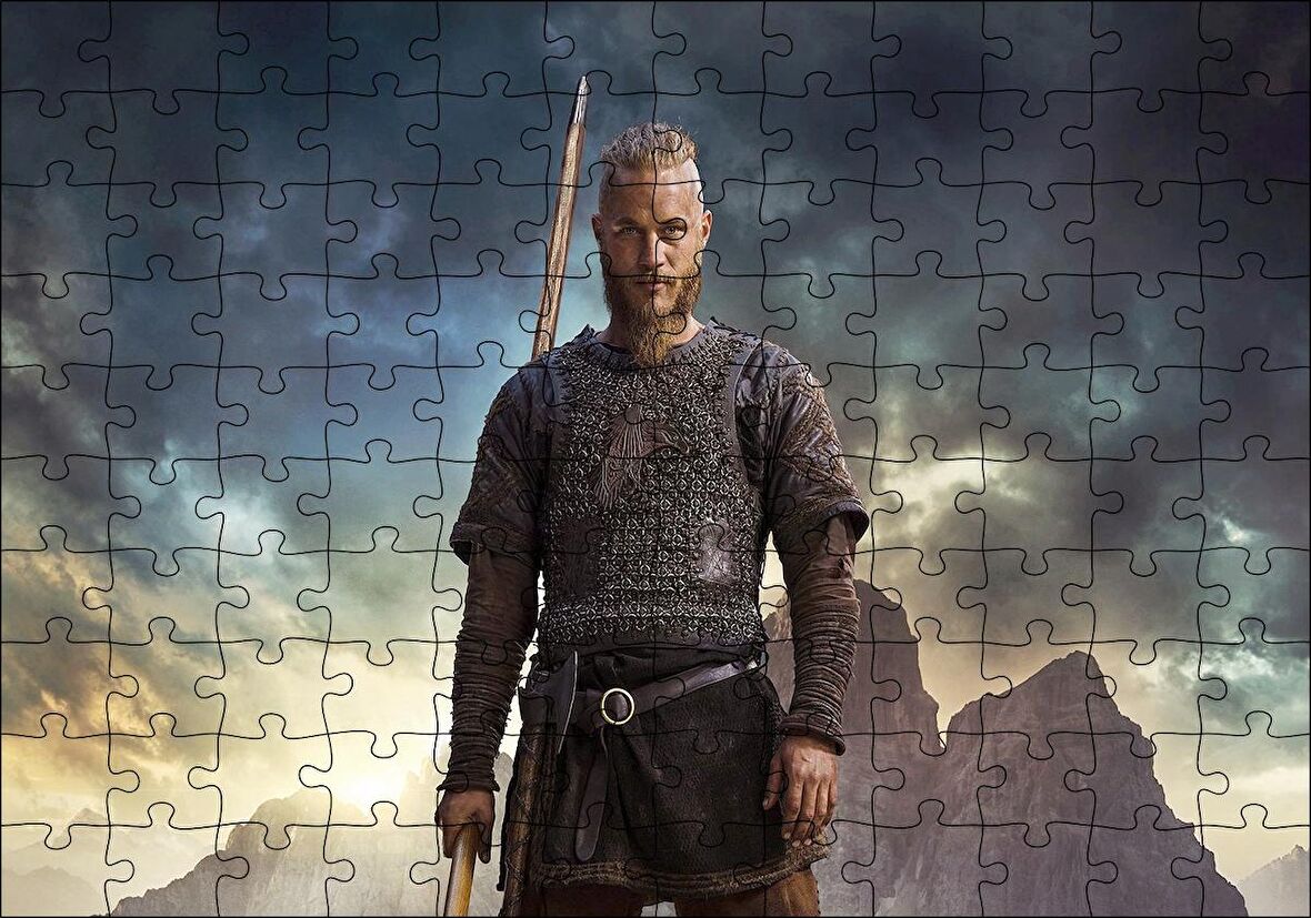 Cakapuzzle Vikingler Kayalıklar ve Bulutlu Ragnar Lodbrok Puzzle Yapboz MDF Ahşap