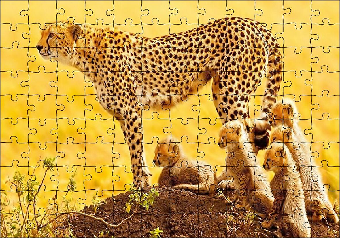 Cakapuzzle Atletik Çita ve Sevimli Yavruları Puzzle Yapboz MDF Ahşap