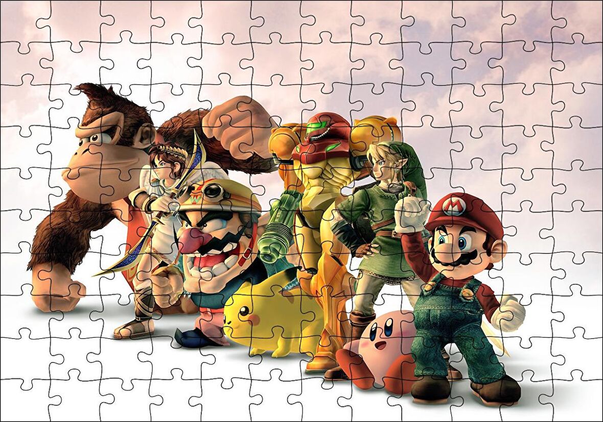 Cakapuzzle Bilgisayar ve Atari Oyun Karakterleri Bulutlu Arka Plan Puzzle Yapboz MDF Ahşap