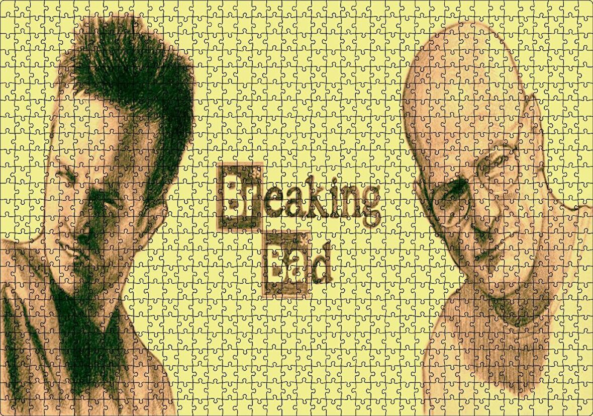 Cakapuzzle Breaking Bad Walter ve Jesse Sarı Arka Plan Puzzle Yapboz MDF Ahşap