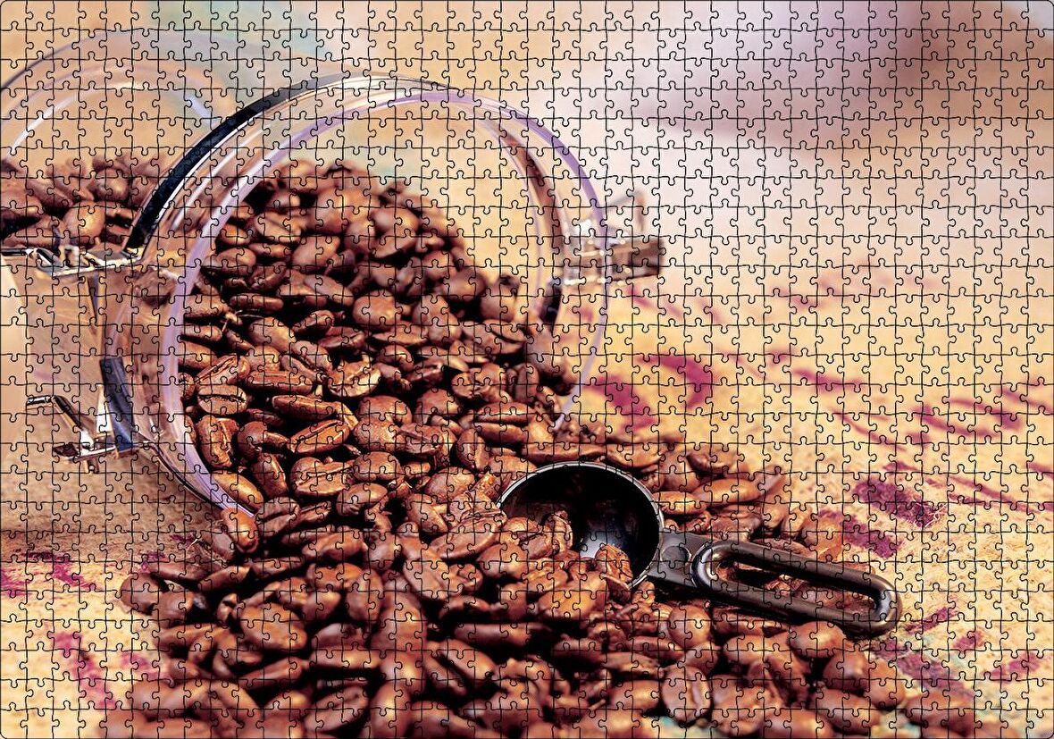 Cakapuzzle Cam Kavanoz Kahve Çekirdekleri Çuval Zemin Puzzle Yapboz MDF Ahşap