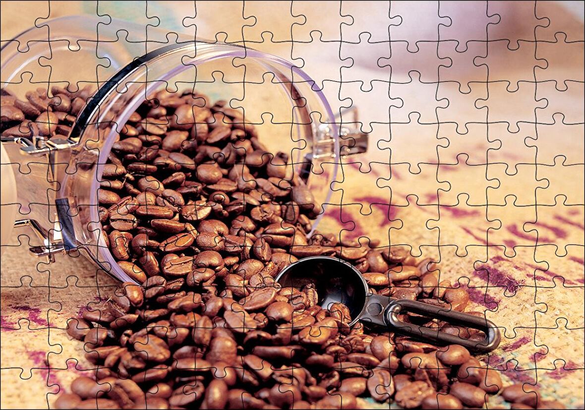 Cakapuzzle Cam Kavanoz Kahve Çekirdekleri Çuval Zemin Puzzle Yapboz MDF Ahşap