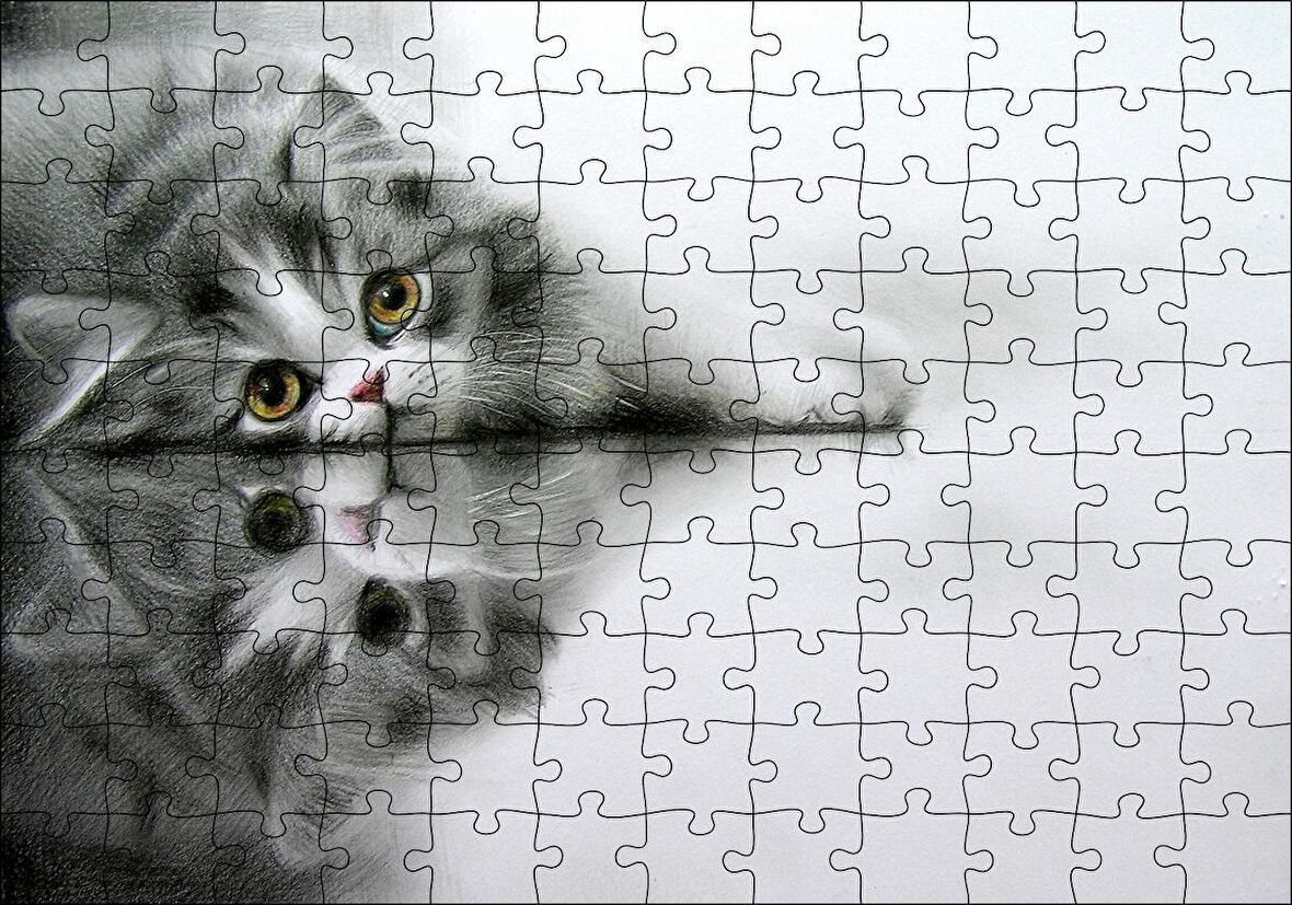 Cakapuzzle Cam Zeminde Sevimli Yavru Kedi Çizim Puzzle Yapboz MDF Ahşap