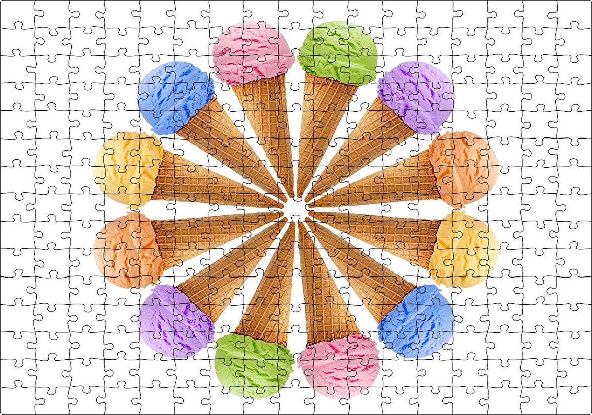 Cakapuzzle Çeşitli Kornet Dondurma Yelpazesi Puzzle Yapboz MDF Ahşap