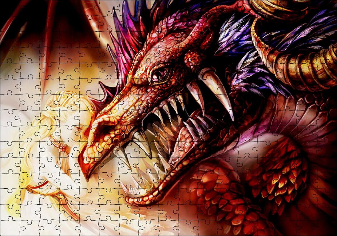 Cakapuzzle Ejderha ve Sarı Saçlı Kız Puzzle Yapboz MDF Ahşap