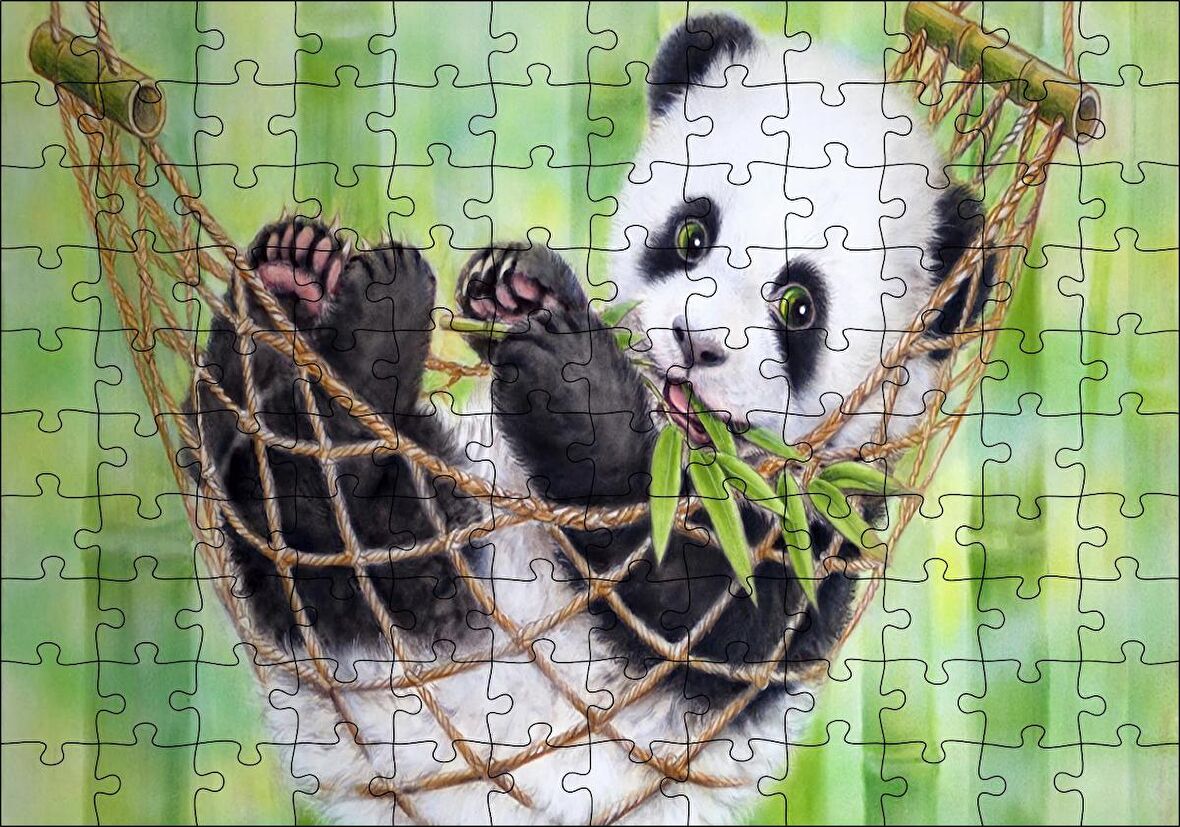 Cakapuzzle Hamakta Dinlenen Panda Dijital Çizim Puzzle Yapboz MDF Ahşap