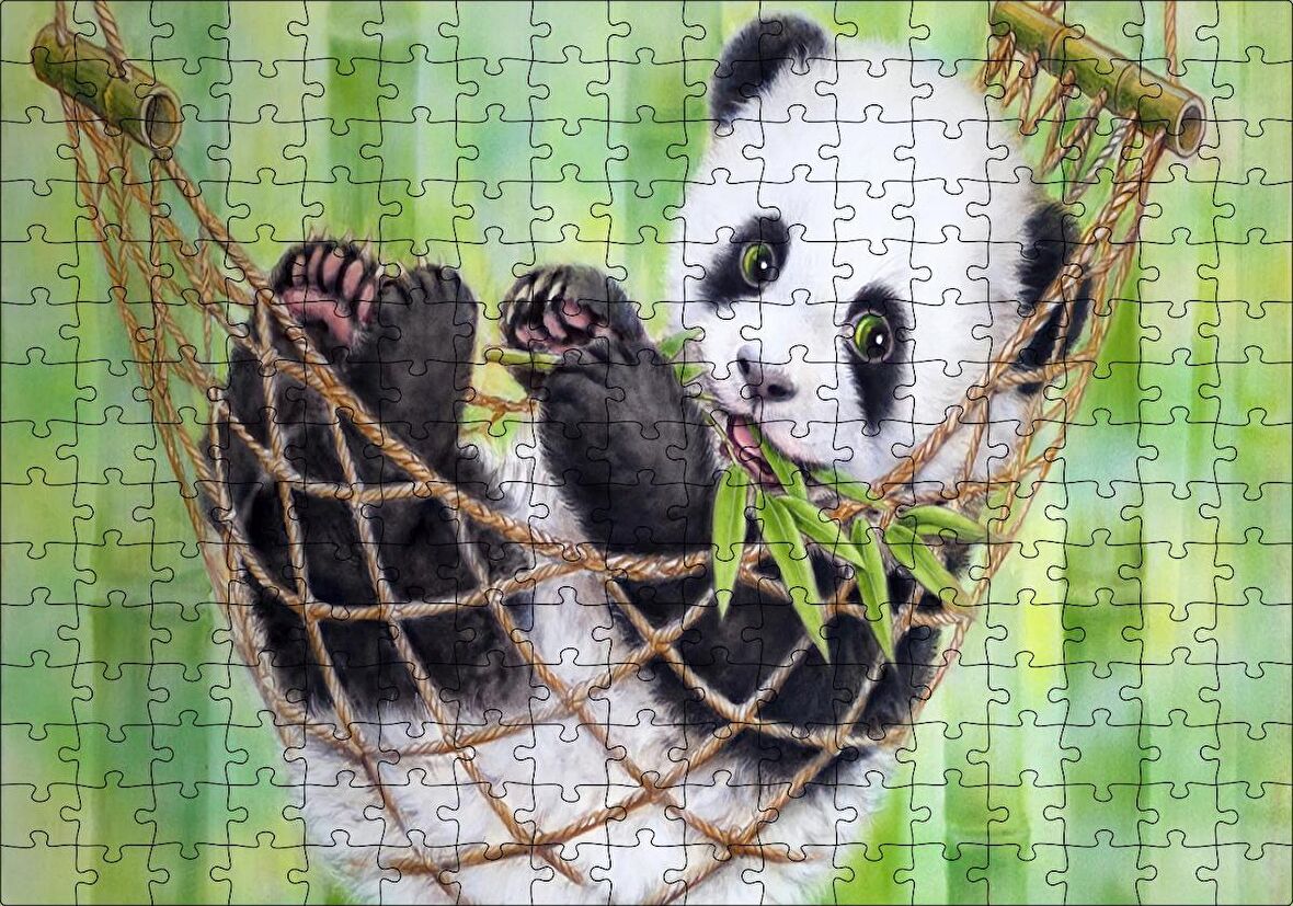 Cakapuzzle Hamakta Dinlenen Panda Dijital Çizim Puzzle Yapboz MDF Ahşap