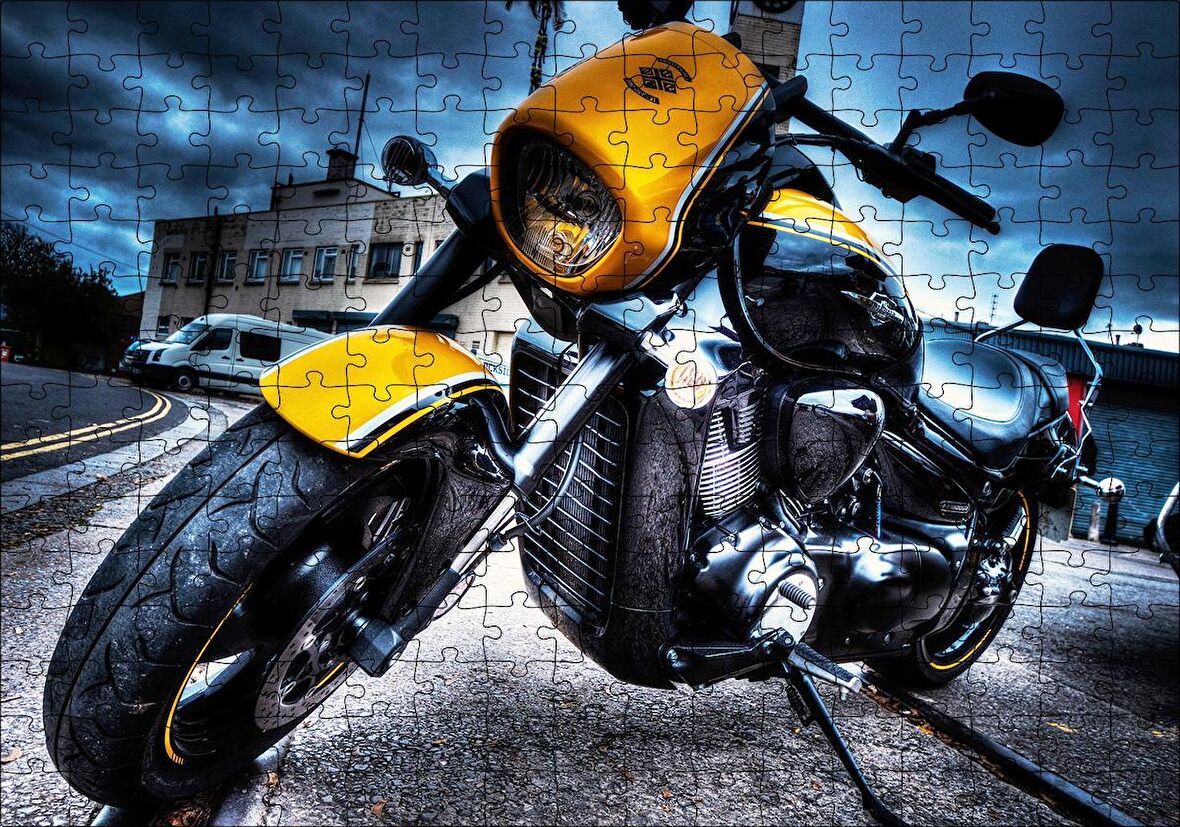 Cakapuzzle Harley Davidson Sarı Siyah Cruiser Motorsiklet Puzzle Yapboz MDF Ahşap