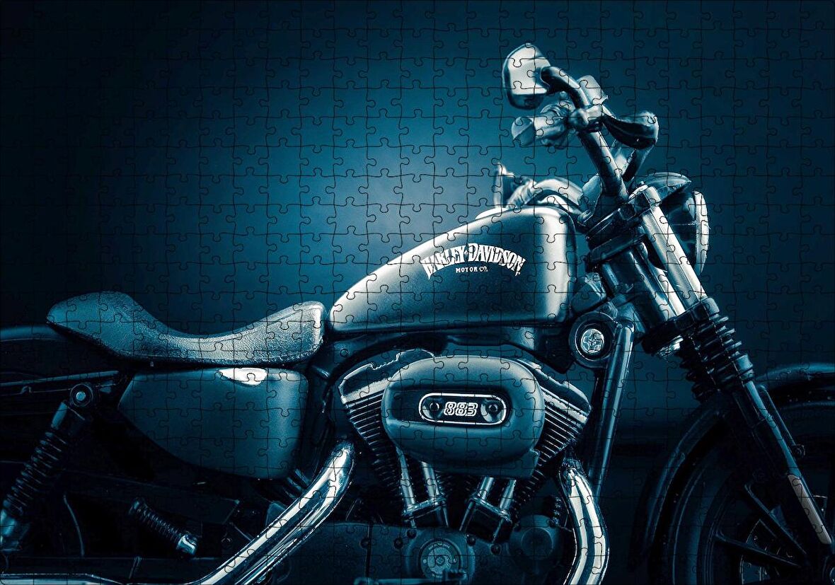 Cakapuzzle Harley Davidson Siyah Klasik Karanlık Mod Puzzle Yapboz MDF Ahşap