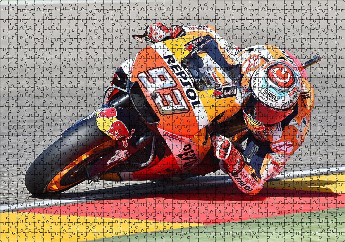 Cakapuzzle Honda Repsol Turuncu Motorsiklet Sola Virajda Yatıyor Puzzle Yapboz MDF Ahşap