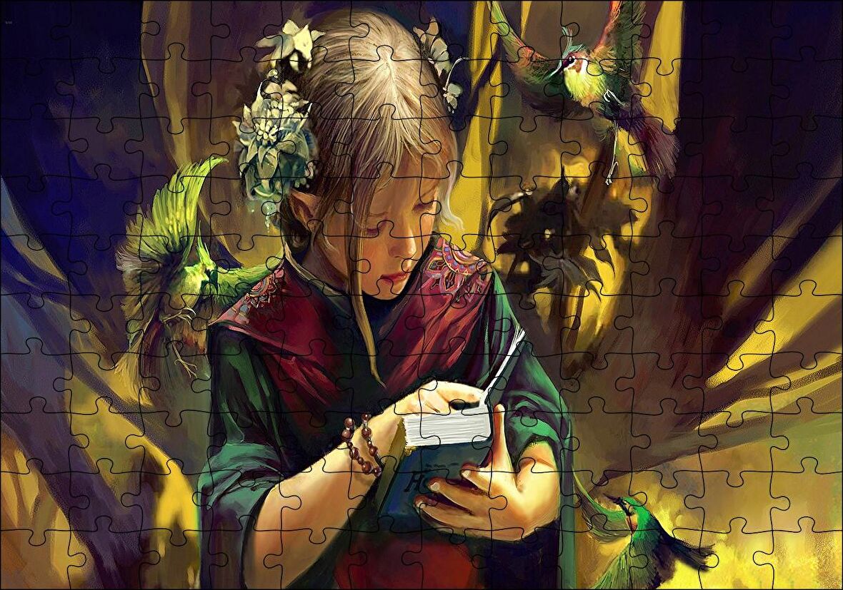 Cakapuzzle İncil Okuyan Küçük Kız ve Çiçekler Puzzle Yapboz MDF Ahşap