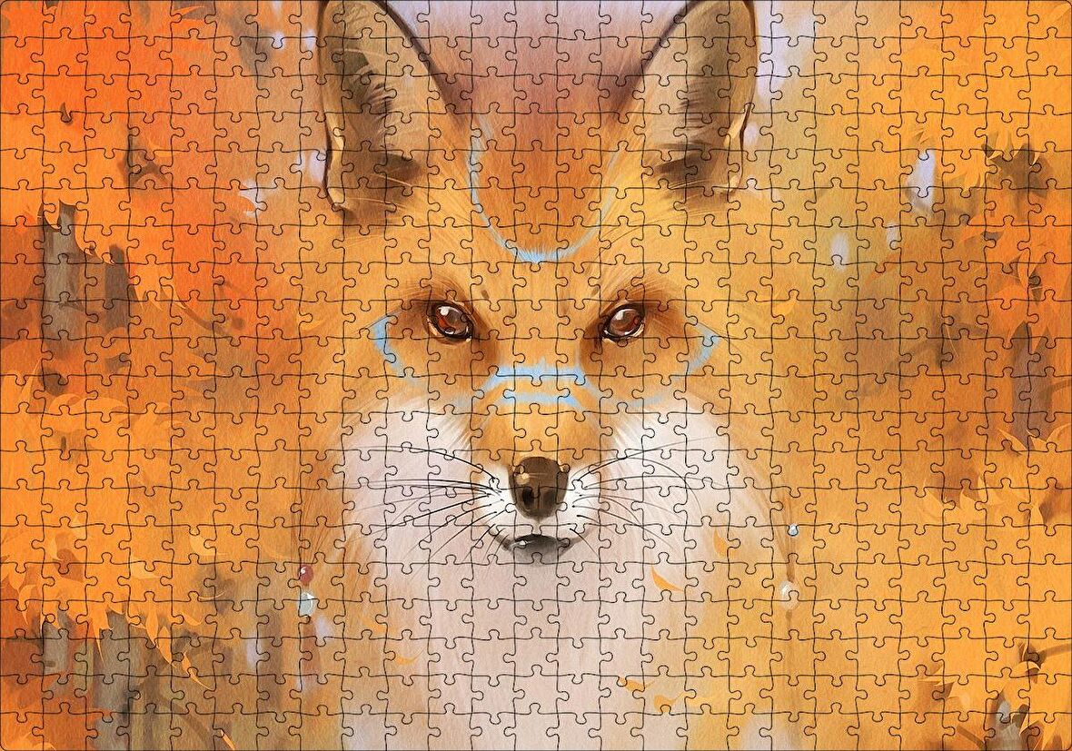 Cakapuzzle Kahverengi Beyaz Tilki ve Arkaplanda Ağaçlar Puzzle Yapboz MDF Ahşap