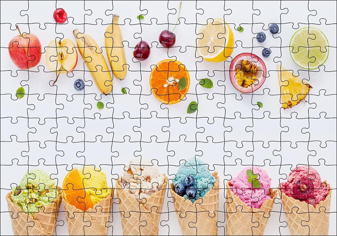Cakapuzzle Kornetlerde Mevveli Dondurmalar Beyaz Zemin Puzzle Yapboz MDF Ahşap