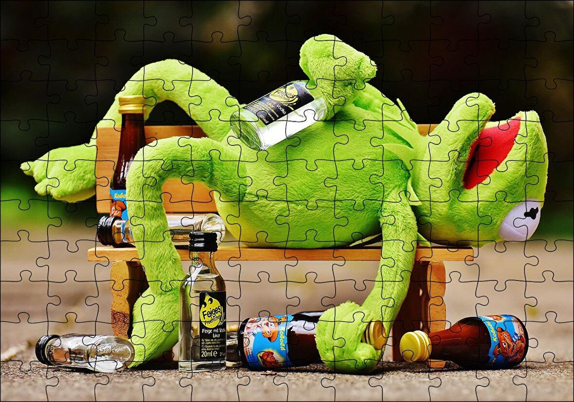 Cakapuzzle Kurbağa Kermit Bankta Sızmış Puzzle Yapboz MDF Ahşap