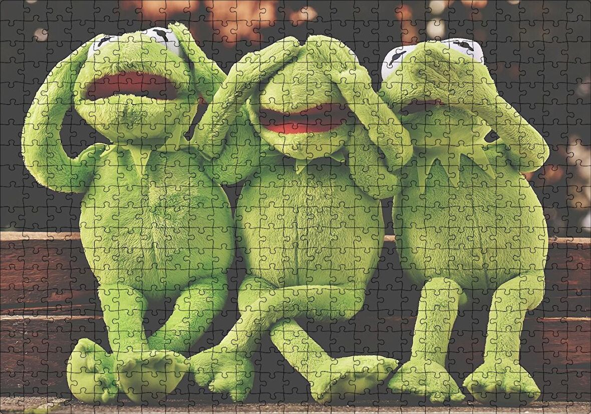 Cakapuzzle Kurbağa Kermit Görmedim Duymadım Bilmiyorum Puzzle Yapboz MDF Ahşap