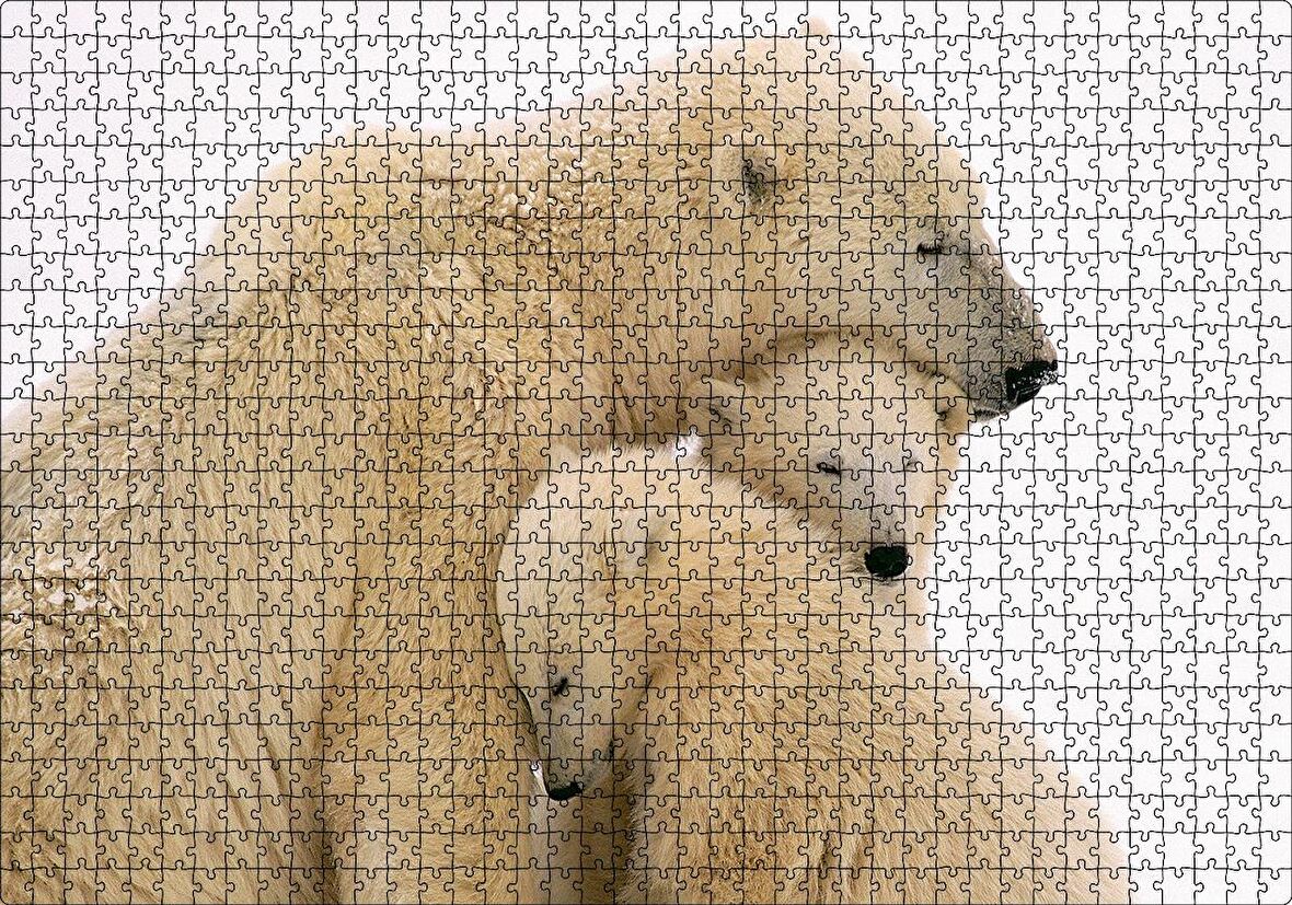 Cakapuzzle Kutup Ayısı ve Sevimli Yavruları Kar Arkaplan Puzzle Yapboz MDF Ahşap