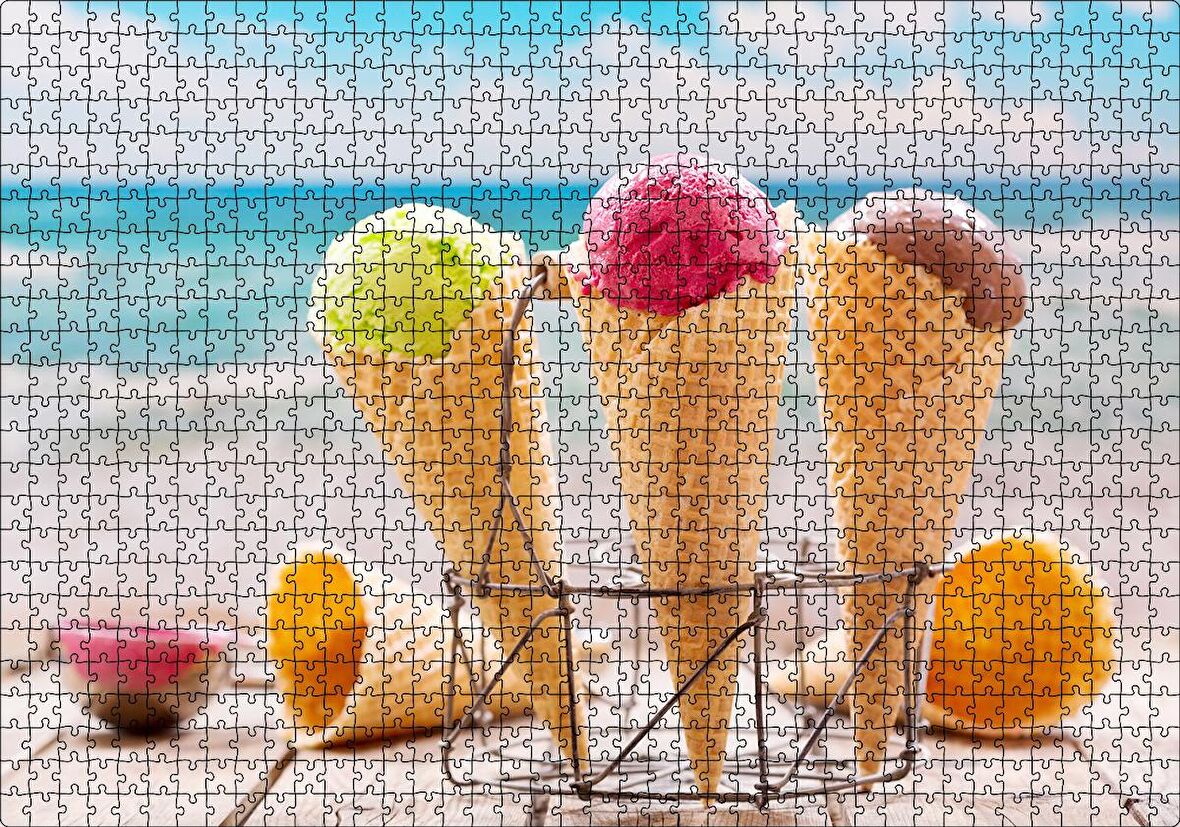 Cakapuzzle Masada Kornet Dondurmalar Flu Sahil Arka Plan Puzzle Yapboz MDF Ahşap