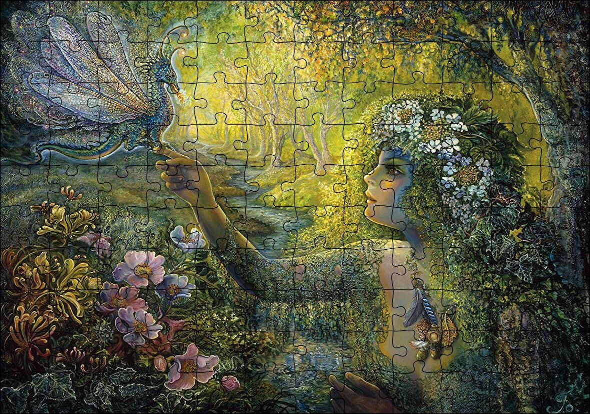 Cakapuzzle Orman Kız ve Bebek Ejderha Mistik Tablo Puzzle Yapboz MDF Ahşap