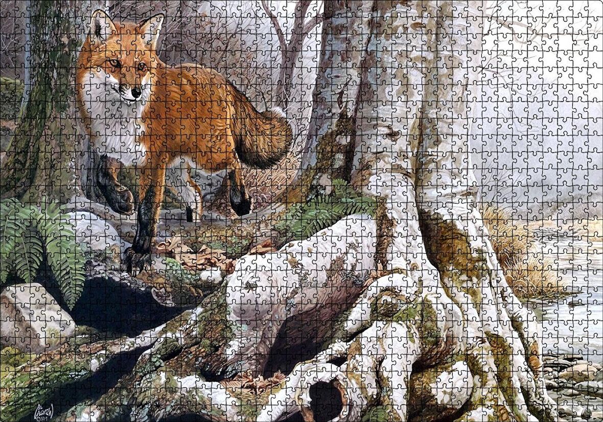 Cakapuzzle Ormandaki Yaşlı Ağaç ve Kahverengi Tilki Puzzle Yapboz MDF Ahşap