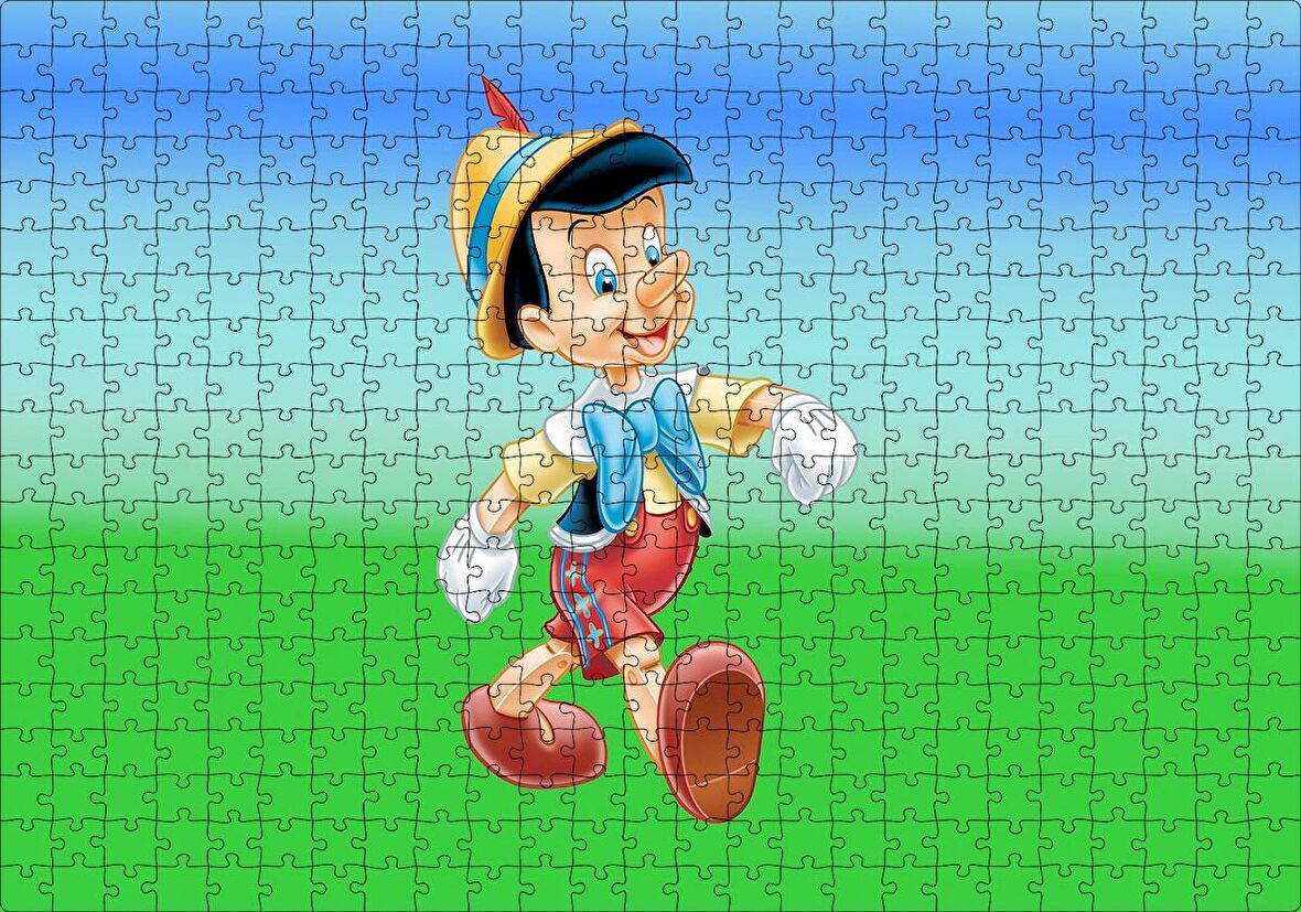 Cakapuzzle Pinokyo Yeşil ve Mavi Arka Plan Puzzle Yapboz MDF Ahşap