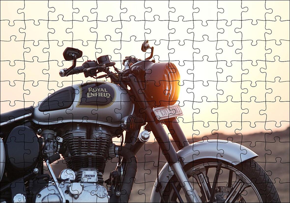 Cakapuzzle Royal Enfield Siyah Gri Motorsiklet Puzzle Yapboz MDF Ahşap