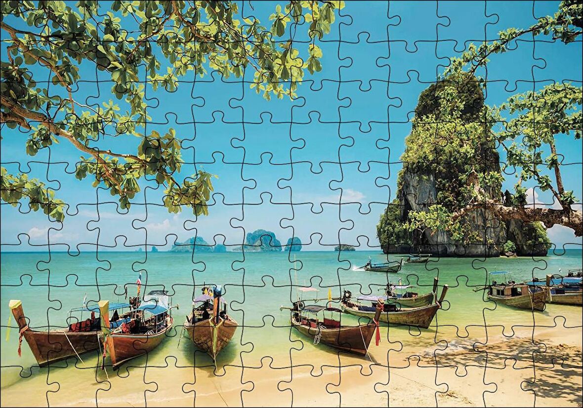 Cakapuzzle Tayland Krabi Sahilinde Kayıklar Puzzle Yapboz MDF Ahşap