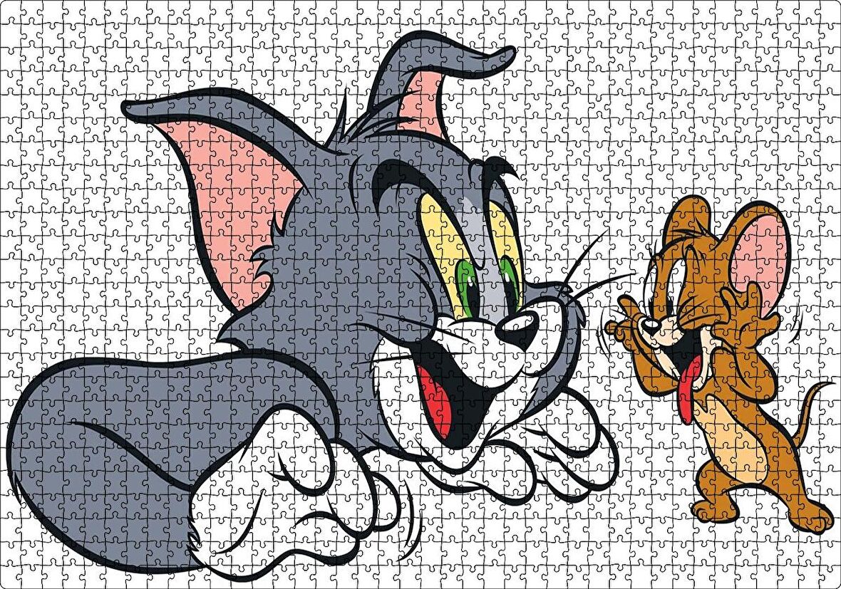 Cakapuzzle Tom ve Jerry Beyaz Arka Plan Puzzle Yapboz MDF Ahşap