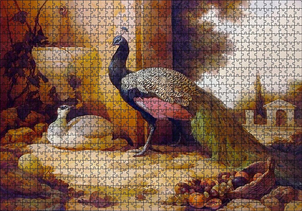 Cakapuzzle Saray Bahçesinde Bir Çift Tavuskuşu Puzzle Yapboz MDF Ahşap