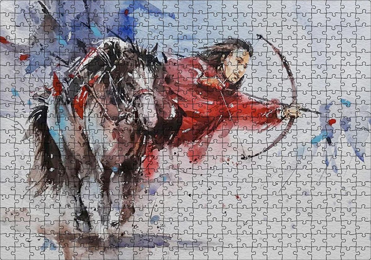 Cakapuzzle At Sırtındaki Okçu Suluboya Efekt Puzzle Yapboz MDF Ahşap