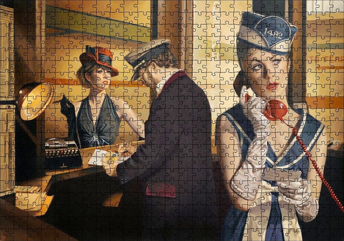 Cakapuzzle Bilet Gişesi ve Birinci Sınıf Yolcu Puzzle Yapboz MDF Ahşap