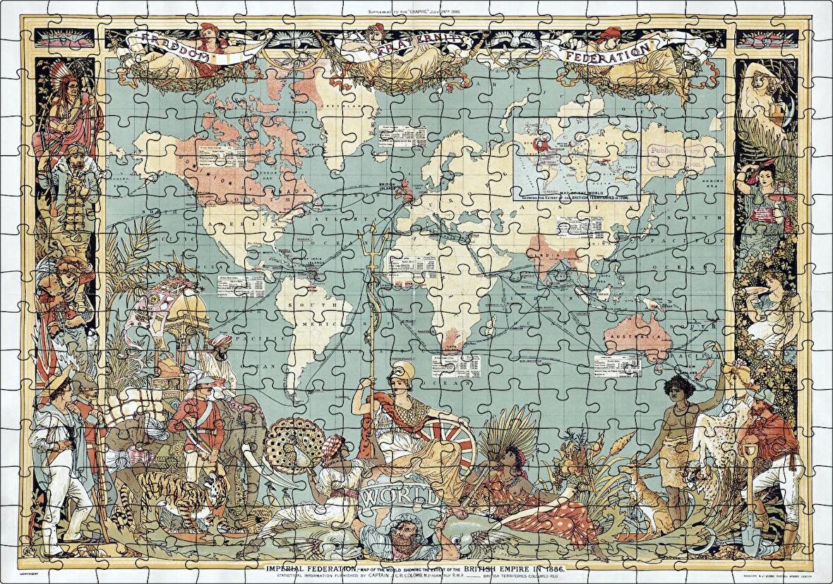 Cakapuzzle Dünya Haritası ve Bazı Halklar 1886 Yılı Puzzle Yapboz MDF Ahşap