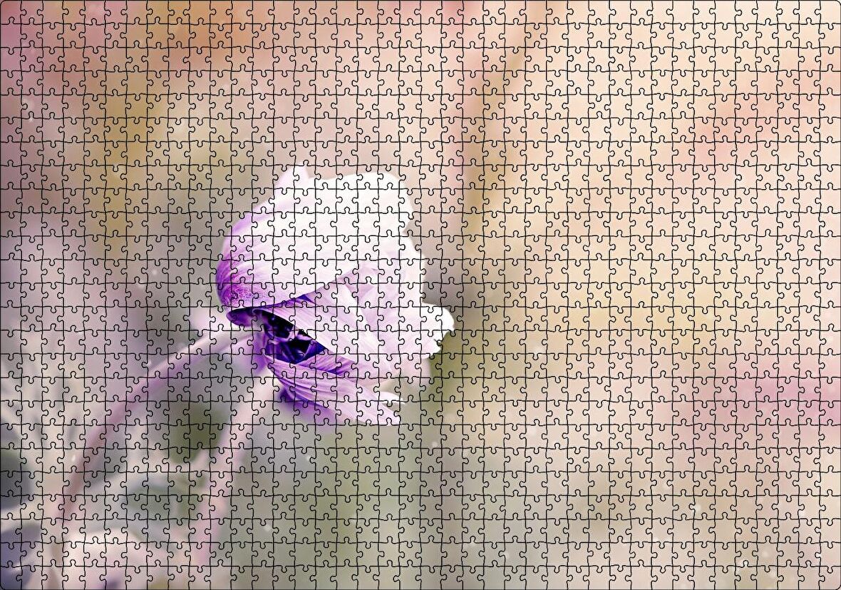 Cakapuzzle Eflatun Rengi Çiçek ve Su Damlaları Puzzle Yapboz MDF Ahşap