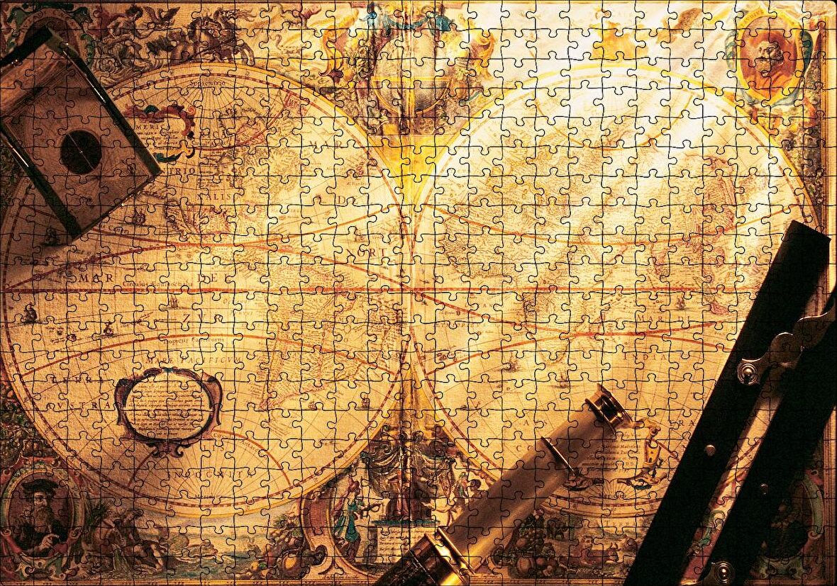 Cakapuzzle Eski Dünya Haritası Dürbün Pusula ve Usturlab Puzzle Yapboz MDF Ahşap