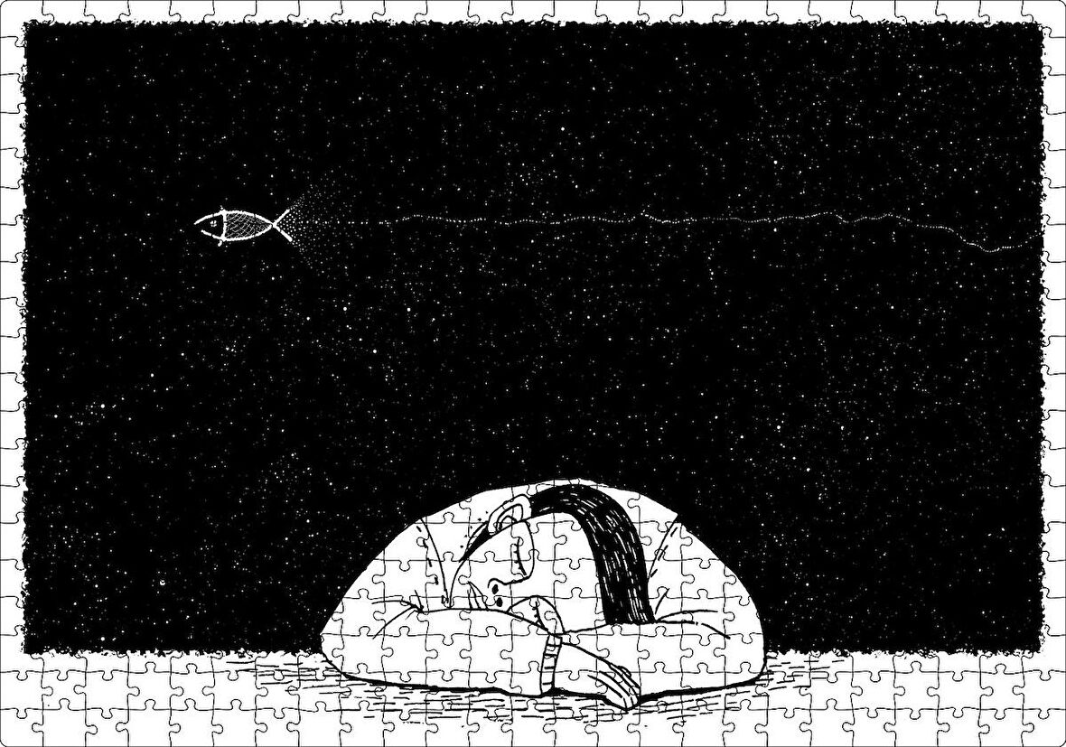 Cakapuzzle Uyuyan Çocuk ve Uzayda Kayan Balık Puzzle Yapboz MDF Ahşap