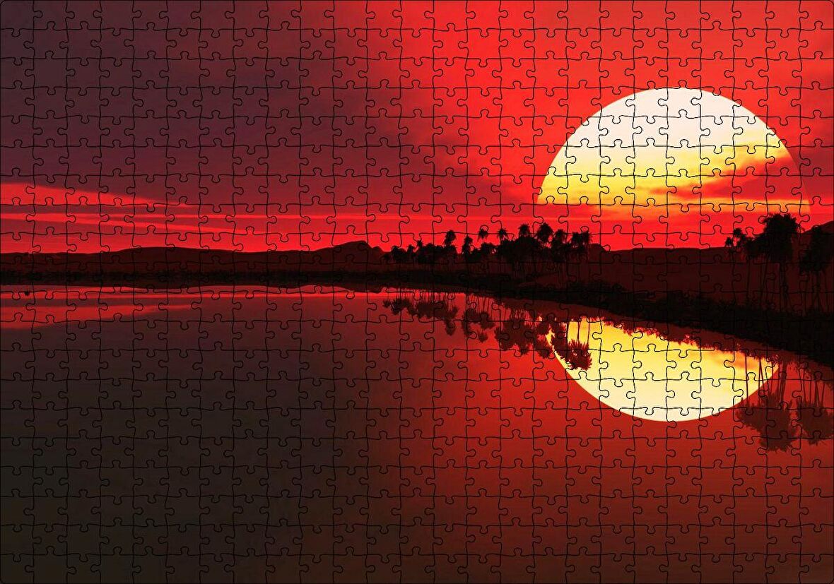 Cakapuzzle Afrika Günbatımında Palmiyeler ve Nil Nehri Puzzle Yapboz MDF Ahşap