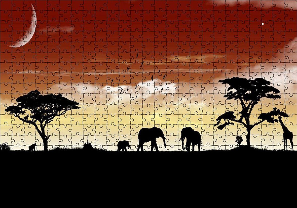 Cakapuzzle Afrika Yaban Hayatı Silüet Kompozisyon Puzzle Yapboz MDF Ahşap
