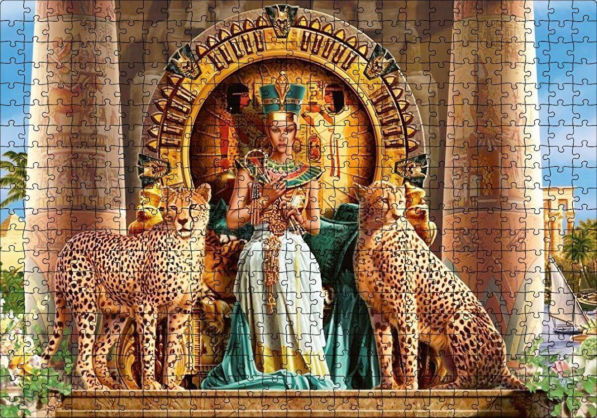 Cakapuzzle Antik Mısır'da Nefertiti ve Tahtın Yanında Çitalar Puzzle Yapboz MDF Ahşap