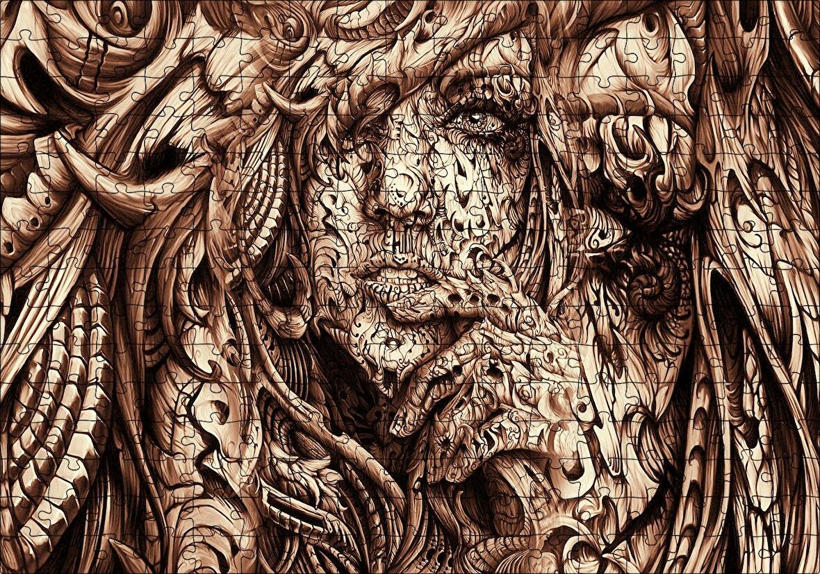 Cakapuzzle Desenler Arasında Gizli Kadın Yüzü Puzzle Yapboz MDF Ahşap