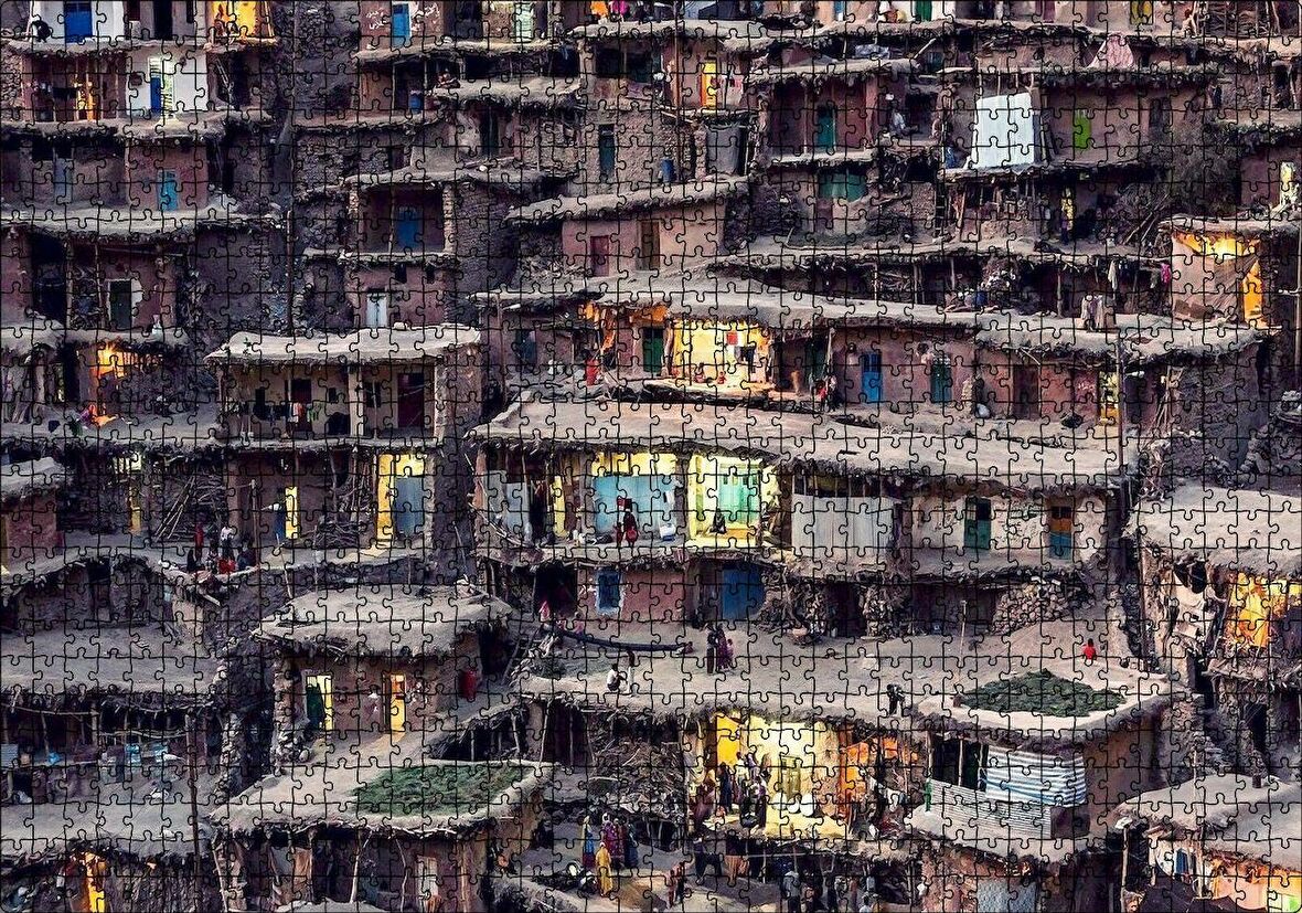 Cakapuzzle İran'da Teraslar Halindeki Köy Puzzle Yapboz MDF Ahşap