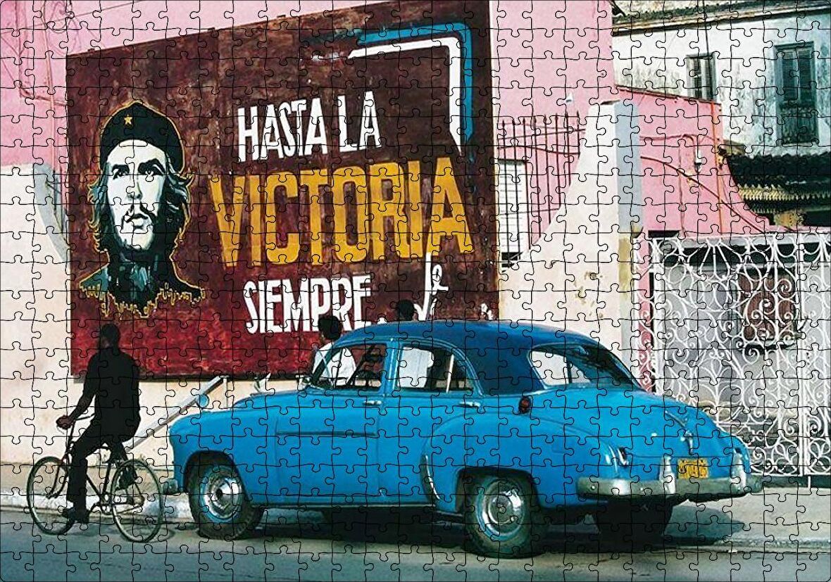 Cakapuzzle Küba'da Che Guevara Duvar Boyama ve Mavi Klasik Araba Puzzle Yapboz MDF Ahşap