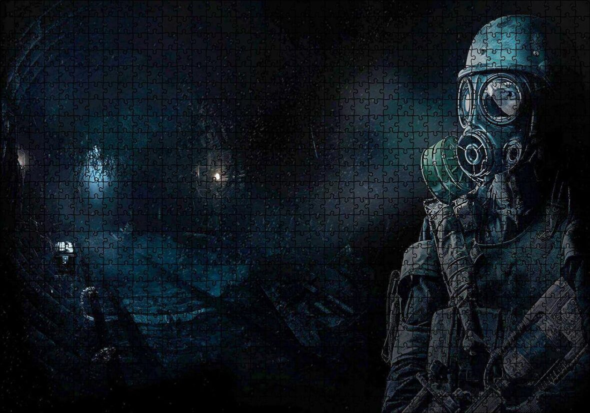 Cakapuzzle Metro Exodus Gaz Maskeli Adam Karanlık Arka Plan Puzzle Yapboz MDF Ahşap