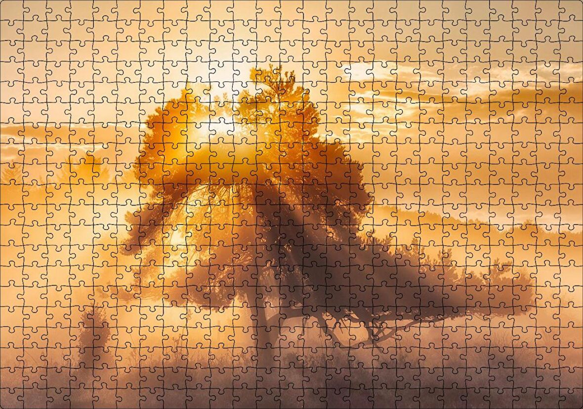 Cakapuzzle Ormanın Dışındaki Tek Ağaç ve Mistik Güneş Işınları Puzzle Yapboz MDF Ahşap