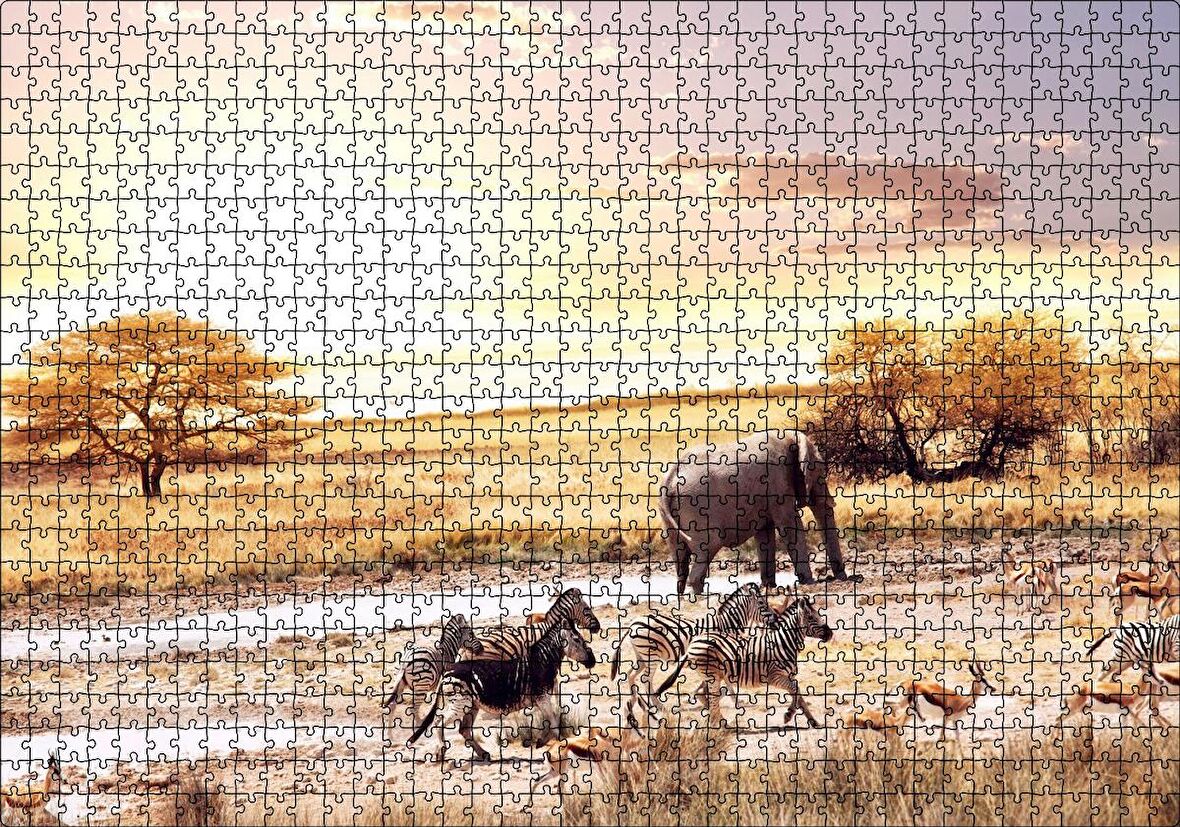 Cakapuzzle Savanada Su Kenarındaki Hayvanlar Puzzle Yapboz MDF Ahşap