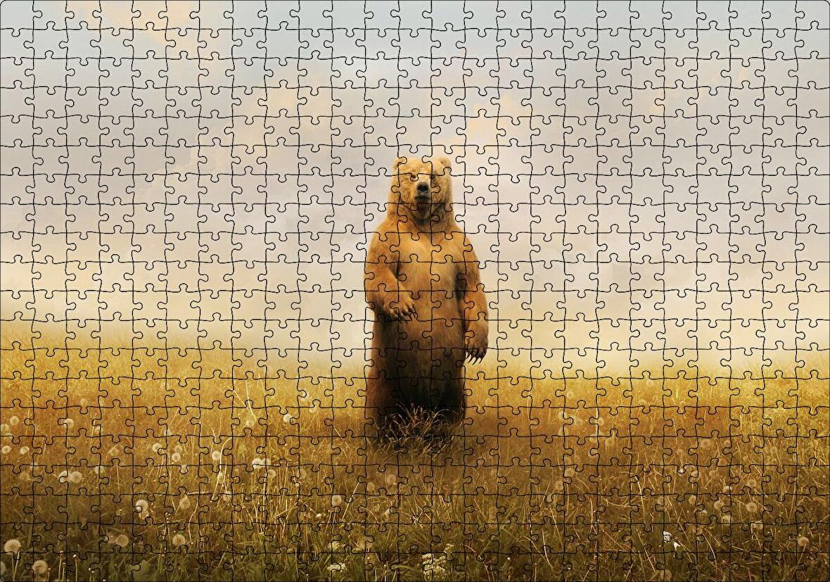 Cakapuzzle Sisli Çayırda Ayakta Duran Boz Ayı Puzzle Yapboz MDF Ahşap